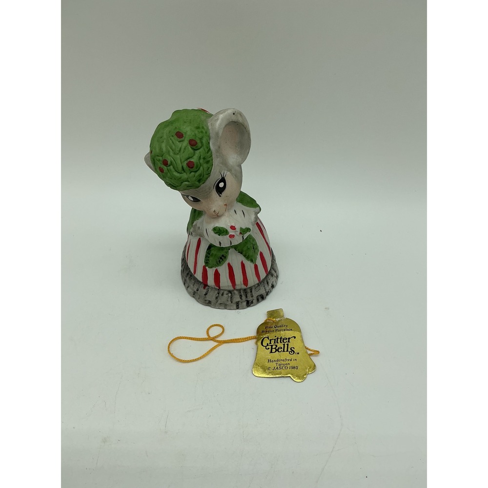 Vintage 1980 Jasco Critter Bells Porcelain Mouse Christmas Figurine Bell 4.5"